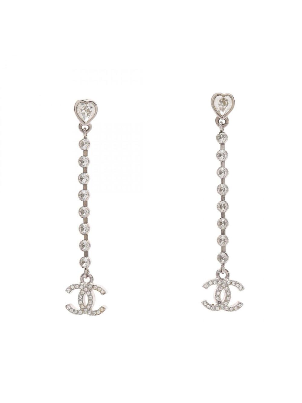 Chanel Cc Logo Heart Earrings Silver- #371586C11B